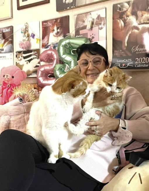 Hibari (almost 25) with her mom, Chris, and her younger brother, Buddy (12), who is also a furry star in LoveCATS’ calendars and photobooks.
